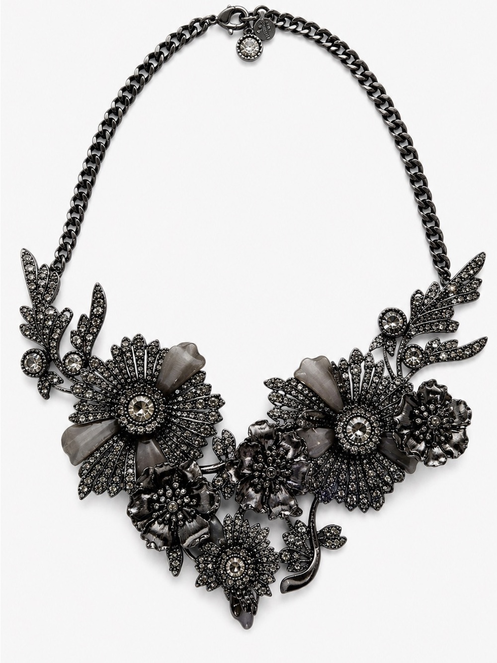 Alexander McQueen Gunmetal Statement Necklace Crystal Floral Bird Bib Italy 🟡